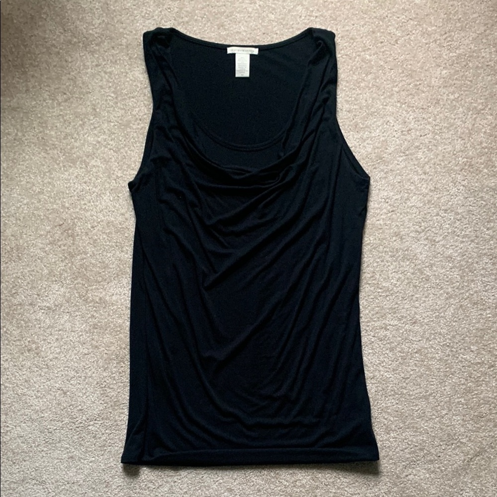 White + Warren Black Fitted Ruched Tank Top